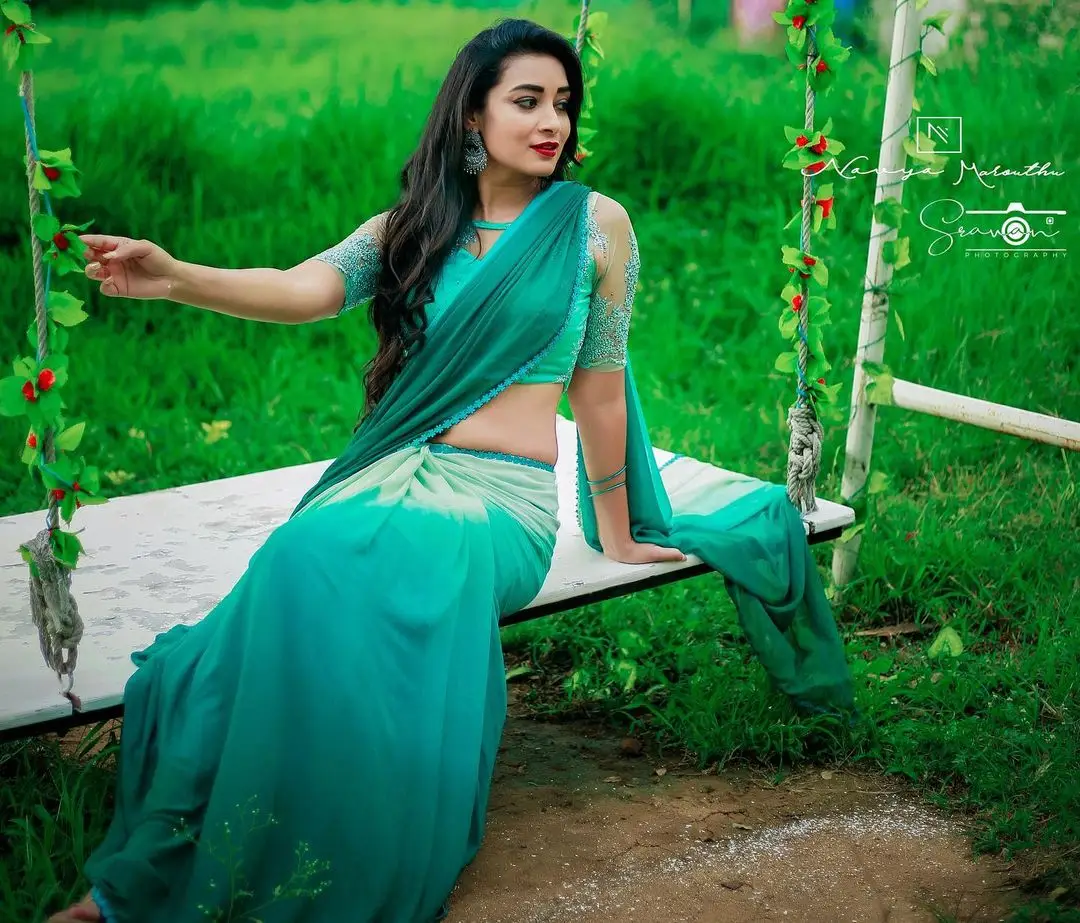 Gemini Actress Bhanu Sri Wearing Green Saree Blouse